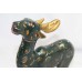 Natural Green Jade gemstone buck deer Figure Gold paint Home Decorative Gift
